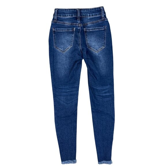 (5 for $25) Bamboo High Rise Skinny Jeans with Frayed Hem in Dark Wash Size 1 - Picture 2 of 5